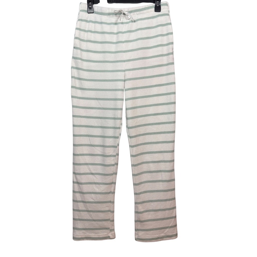 Daydream Berkshire Homewear Womens Medium Lounge Pants Waffle Knit Striped Sage